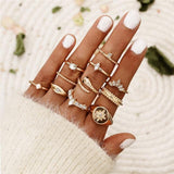 4Pcs/Set Gold Color Evil Eye Rings For Women Vintage Boho Crystal Knuckle Ring Set Female Party Jewelry Gift1111