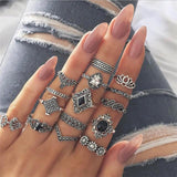 4Pcs/Set Gold Color Evil Eye Rings For Women Vintage Boho Crystal Knuckle Ring Set Female Party Jewelry Gift1111