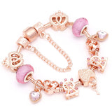 Cifeeo New Heart & Key Pendant Rose Gold Color Fine Bracelets & Bangles Ferris Wheel Beads Charm Bracelet For Women Jewelry Gift