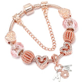 Cifeeo New Heart & Key Pendant Rose Gold Color Fine Bracelets & Bangles Ferris Wheel Beads Charm Bracelet For Women Jewelry Gift