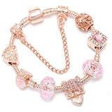 Cifeeo New Heart & Key Pendant Rose Gold Color Fine Bracelets & Bangles Ferris Wheel Beads Charm Bracelet For Women Jewelry Gift