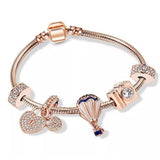 Cifeeo New Heart & Key Pendant Rose Gold Color Fine Bracelets & Bangles Ferris Wheel Beads Charm Bracelet For Women Jewelry Gift