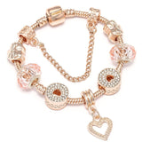 Cifeeo New Heart & Key Pendant Rose Gold Color Fine Bracelets & Bangles Ferris Wheel Beads Charm Bracelet For Women Jewelry Gift