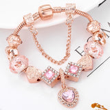 Cifeeo New Heart & Key Pendant Rose Gold Color Fine Bracelets & Bangles Ferris Wheel Beads Charm Bracelet For Women Jewelry Gift