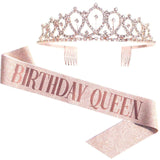 Cifeeo Bling Rhinestone Crystal Crown Tiara Birthday Anniversary Decoration Happy 18 21 30 40 50th Birthday Satin Sash Party Supplies