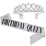 Cifeeo Bling Rhinestone Crystal Crown Tiara Birthday Anniversary Decoration Happy 18 21 30 40 50th Birthday Satin Sash Party Supplies