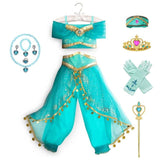 Princess Dress up of Aladdin and the Magic Lamp Girls Birthday Party Jasmine Cosplay Costume Top+Pants+Headband 2 4 6 8 10 12Yrs