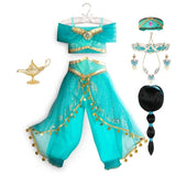 Princess Dress up of Aladdin and the Magic Lamp Girls Birthday Party Jasmine Cosplay Costume Top+Pants+Headband 2 4 6 8 10 12Yrs