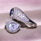 Cifeeo-Silver Color Cute Ring with Blue ZIrcon Stone Adjustable RIng