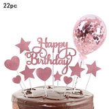 Cifeeo 22pcs Rose Gold Cake Toppers DIY Confetti Balloon Cake Decor Star Cupcake Decor Adult Birthday Dec Happy Birthday Decor Kid Girl