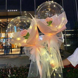 Cifeeo Diy Led Light with Rose Balloons Birthday Mother's Day Gift wedding Decoration Clear Balls Led Luminous Balloon Rose Bouquet
