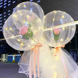 Cifeeo Diy Led Light with Rose Balloons Birthday Mother's Day Gift wedding Decoration Clear Balls Led Luminous Balloon Rose Bouquet