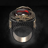 Classic Men Gold Color Dragon Ring Jewelry Fashion Punk Style Red Crystal Stainless Steel Rings for Male Party Best Gift