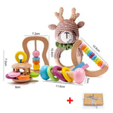 Baby Towel Newborn Bath Toy Set Double Sided Cotton Blanket Wooden Rattle Bracelet Crochet Toys Baby Bath Gift Products For Kids