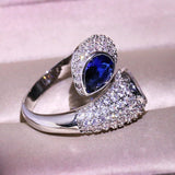 Cifeeo-Silver Color Cute Ring with Blue ZIrcon Stone Adjustable RIng